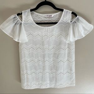 ISLEE, EyeLet Off Shoulder Blouse.. With Ruffled Chiffon Sleeve, Size XS-S